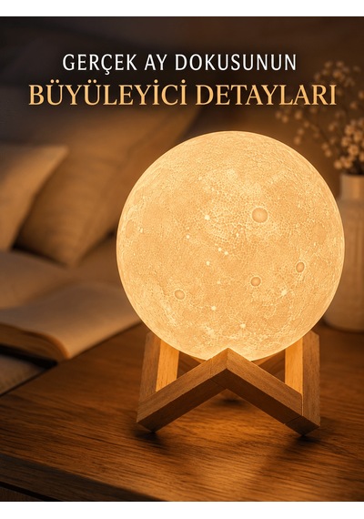 3d Ay Gece Lambası Ahşap Standlı Dekoratif Led Masa Lambası Çok Renkli 75984458