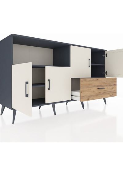 Hyperion Konsol 4 Raflı Tek Çekmeceli 4 Kapaklı 176x44x99 Antrasi Antrasit-aytaşı/çam Hyperion Konsol 4 Raflı Tek Çekmeceli 4 Kapaklı 176x44x99 Antrasi Antrasit-aytaşı/çam