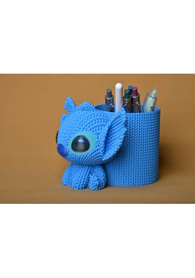 3d Baskı Knitted Kalemlik - Sevimli Karakterli Masaüstü Kalem Organizeri-mavi Diğer