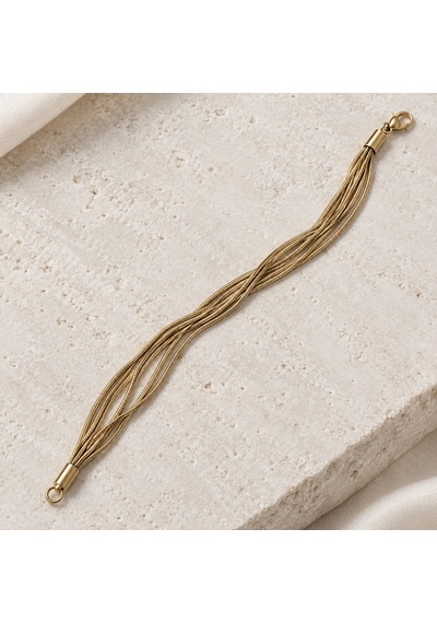 Altın Akışı Çok Sıralı Yılan Zincir Kadın Bileklik Gold Renk Renkli