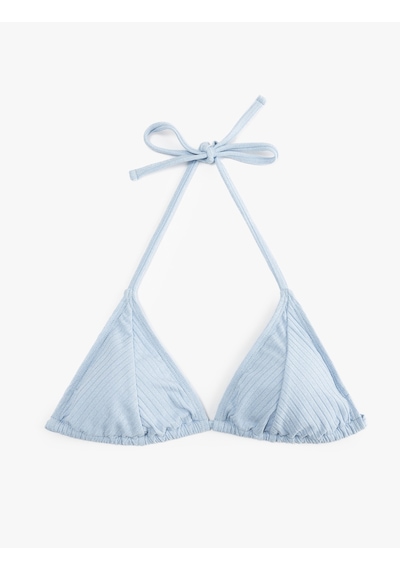 Koton Astarlı Boyundan Bağlamalı İpli Parıltılı Üçgen Bikini Üstü Mavi 5sak10094mm Mavi