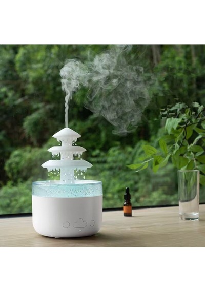 3 Katlı Şelale Yağmur Tasarımlı Ultrasonik Aroma Difüzör - 6 Renk Led Işıklı Hava Nemlendirici