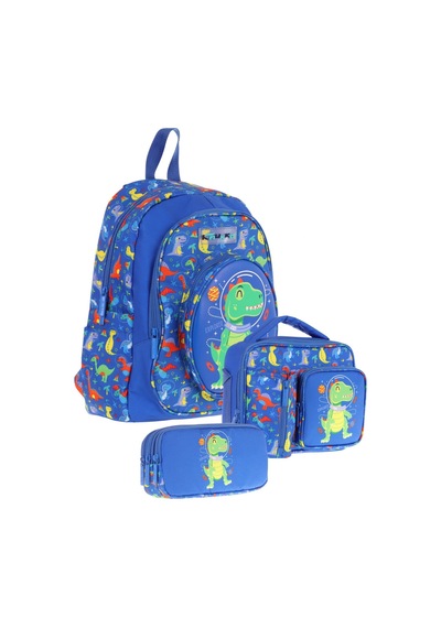 Kaukko Kids Kız Çocuklara Özel Mavi Yeşil - 3d Dinazor Detaylı Üçlü Okul Çantası Seti Mavi - Yeşil