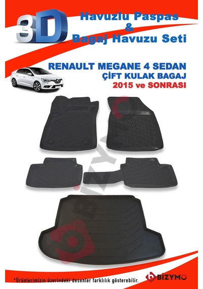 Renault Megane 4 Sedan Joy 2016+ Paspas Ve Bagaj Havuzu Seti Siyah