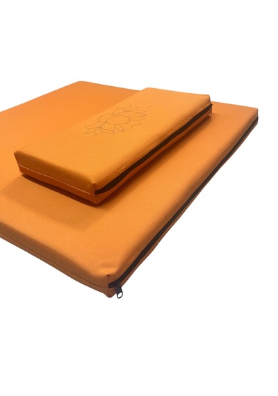 60x60 Meditasyon Minderi Seti İkili Yoga Meditasyon Minderi Lotus Çiçeği Baskılı Meditasyon Minderi Turuncu