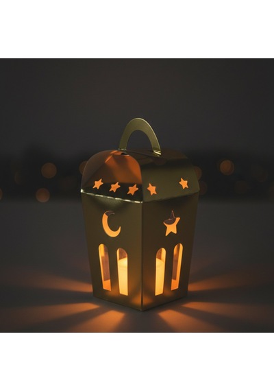 Ramazan Temalı Dekoratif Fener Kutusu, Ay Yıldız Kesim Hediyelik Kutu Seti, Altın, 6x9 Cm - 6 Adet