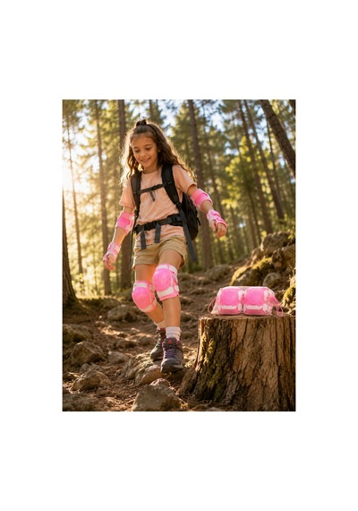 Pembe Çocuk Kaykay Paten Scooter Bisiklet Koruyucu Dizlik Pembe Pembe