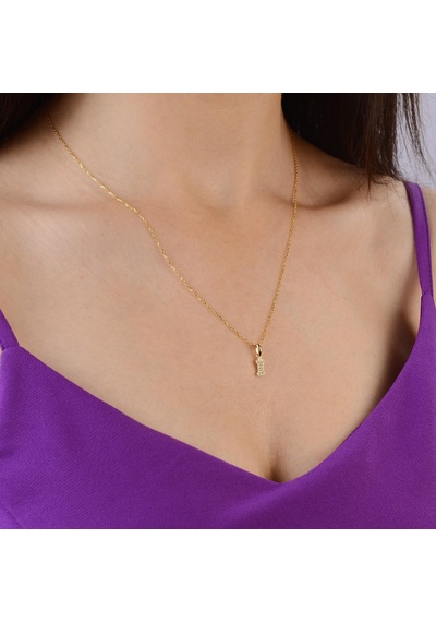 Goldkupe 14 Ayar Altın İ Harfi Taşlı Kolye Ucu 0,45 Gr-6343 Altın