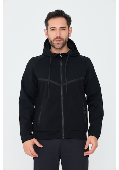 White Stone Siyah Cepli Kapüşonlu Fermuarlı Erkek Sweatshirt