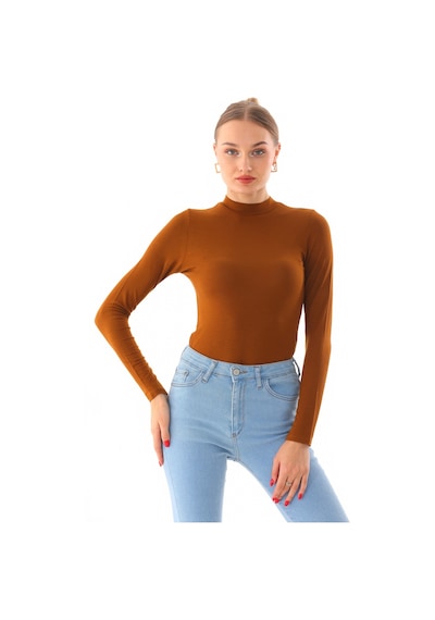 Penyebizden Kadın Viskon Boğazlı Çıtçıtlı Zıbın Body-kahve