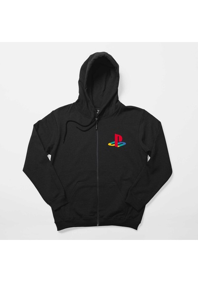 Playstation Logo Color Siyah Fermuarlı Kapşonlu Sweatshirt