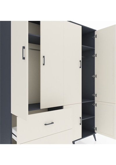 Hyperion Gardrop 5 Raflı 2 Çekmeceli 2 Askılı 176x44x221 Antrasit-aytaşı Aytaşı