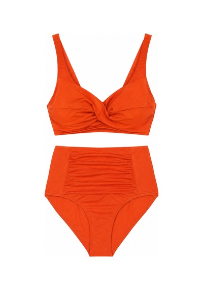 Kaplı Kesim Balenli Yüksek Bel Bikini Takımı Turuncu