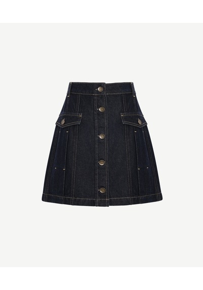 Yargıcı Pens Detaylı Düğmeli Kısa Denim Etek 25kket4021x 516 Lacivert