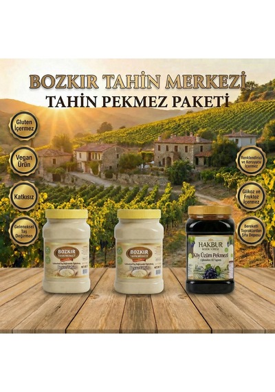 Bozkır Tahin Merkezi Taş Değirmen Beyaz Tahin 2 x 935 G + Köy Üzüm Pekmezi 950 G