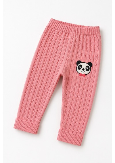 Babyhola 1-5 Yaş Kız Çocuk Panda Desenli Saç Örgü Kışlık Triko Takım 23217 Fuşya