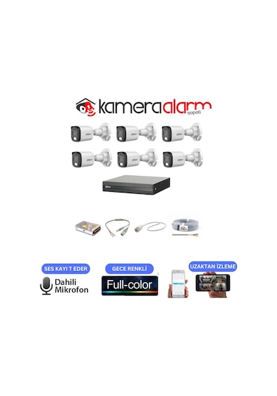 6 Kameralı 7/24 Renkli Görüşlü Dahili Mikrofonlu Güvenlik Kamerası Seti - Uzaktan Izleme - 1tb Hdd