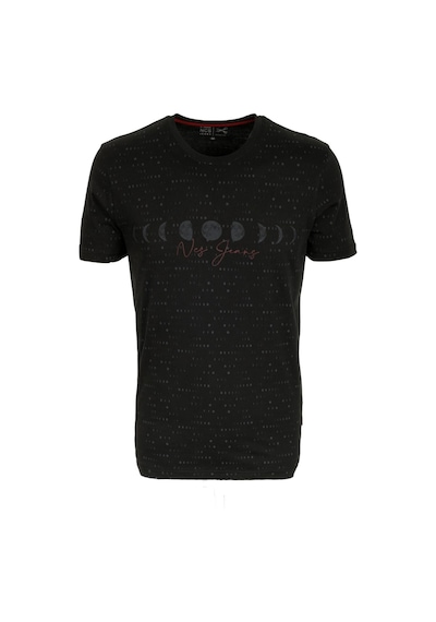 Erkek Siyah Slim Fit Baskılı Bisiklet Yaka %100 Pamuk T-shirt Jeans 1931-siyah Siyah