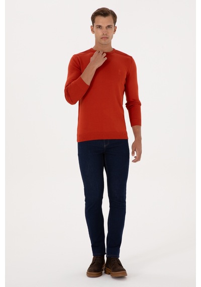 U.S. Polo Assn. Erkek Slim Fit Bisiklet Yaka Kiremit Basic Kazak 50307779-VR031