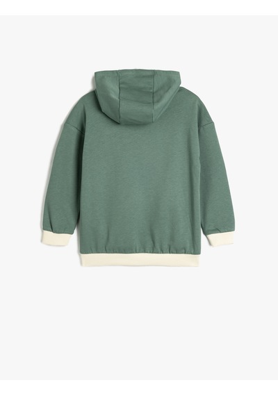 Koton Kapşonlu Sweatshirt Slogan Baskılı Kanguru Cepli Pamuklu Şardonlu Yeşil 5wmb10254tk Yeşil