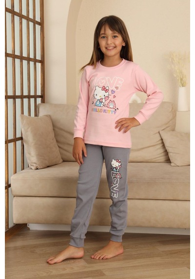 Miniğimin Cicileri Hll Kty Love Baskılı Kız Çocuk Pijama Tak... Pembe