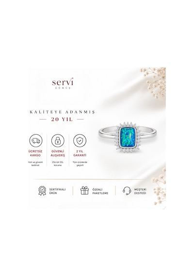 Servi 925 Ayar Gümüş Zirkon Çerçeveli Opal Taşlı Yüzük-455