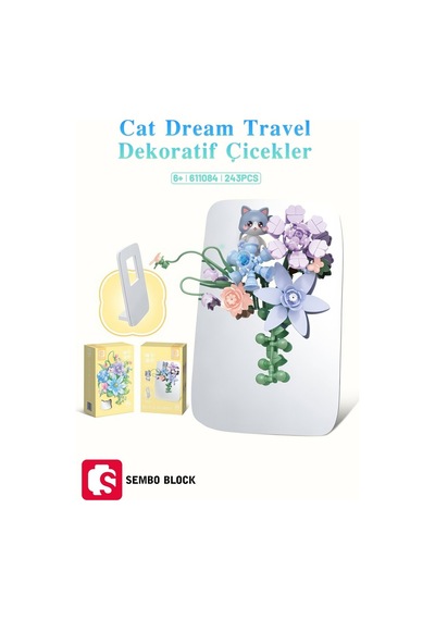 Sembo Block Cat Dream Travel Dekoratif Çiçekler 243 Parça Yapı Blokları  İle Uyumlu 611084
