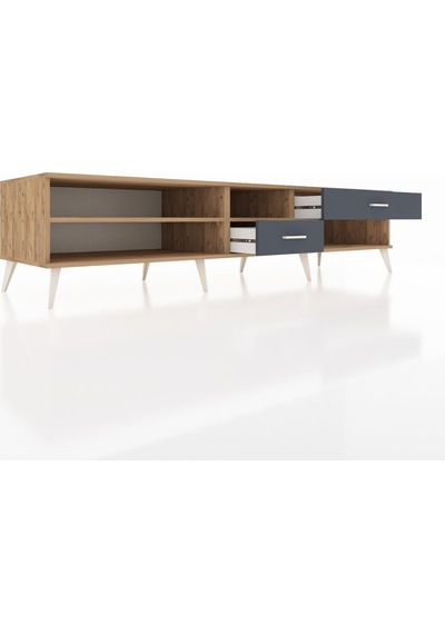 Kronos Tv Ünitesi 2 Raflı 2 Çekmeceli 220x59x51 Çam-çam/antrasit Atlas Çam/antrasıt - Atlas Çam