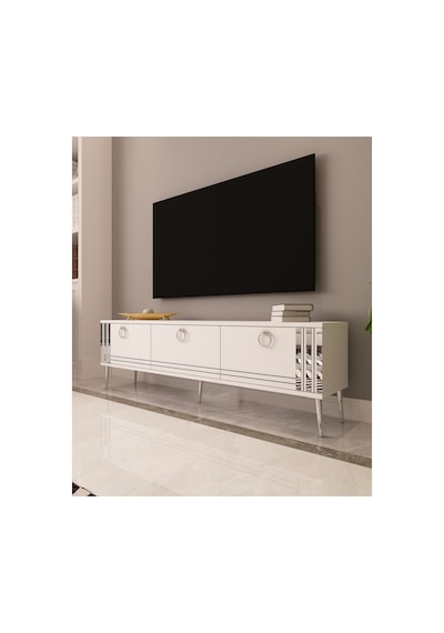 Lora 150 Cm Tv Ünitesi Tv Sehpası Beyaz - Gümüş Beyaz