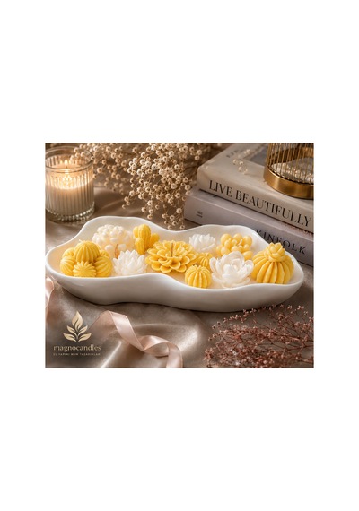 Magno Candles Çiçek Bahçesi Kokulu Mum El Yapımı Seramik Kase Dekoratif Mum & Hediyelik Ev Dekoru Sarı