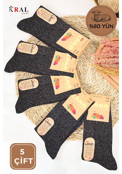 Kral Socks Miss Lana Ladies Socks Lambswool Özel Kuzu Yünlü Termal Kadın Kışlık Yün Çorap 5 Çift Siyah