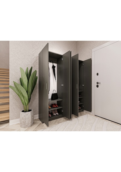 Asra Trend Vestiyer & Portmanto V-09 %100 MDF 5 Kapaklı Geniş Ayakkabılık Koyu Gri