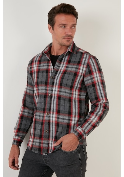 Buratti Ekoseli Uzun Kollu Slim Fit Kışlık Erkek Gömlek Cf21W112844 Gri