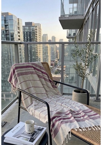 Pamuk Peştemal 100x180 Cm Çizgili Plaj Havlusu, Hamam Havlusu, Sauna Havlusu, Çok Amaçlı Kullanım Mürdüm