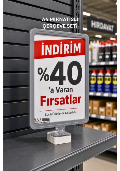 A4 Güçlü Mıknatıs Tutuculu Fiyatlık Etiketlik Dikey Yatay Ve Bilgilendirme Çerçevesi Gri 1