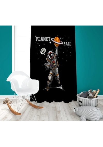 Dijital Baskı Basket Astronot Çocuk Oda Tek Kanat Fon Perde