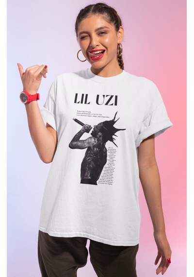 Lil Uzi Rapper Baskılı Unisex Oversize Şarkıcı Tişört Beyaz