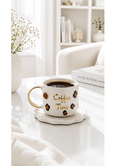 Coffee Time El Yapımı Seramik Kupa 24k Altın Detaylı Çok Renkli