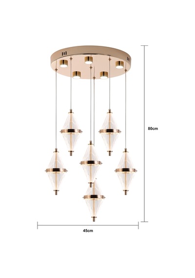 Edward 6'lı 70 Watt Yuvarlak Gold Ledli Modern Salon Avize Gold