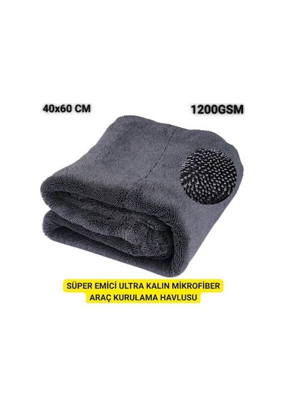 Polham 40x60cm 1200gsm Süper Su Emici Özellikli Mikrofiber Araç Kurulama Havlusu, Çizik Ve İz Bırakmaz Bez