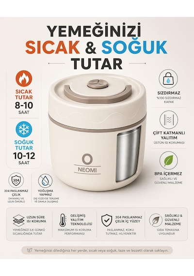 Lunch Box Isı Yalıtımlı Yemek Termosu Seti Paslanmaz Çelik Çantalı 304 Çelik Tse Belgeli Bej