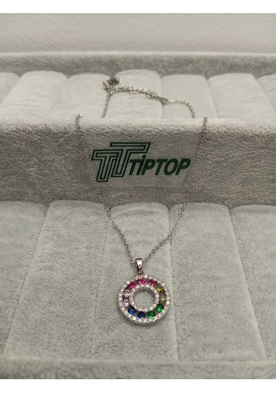 Tiptop/ Gümüş Renk Zirkon Taşlı Çok Renkli Kolye Çok renkli