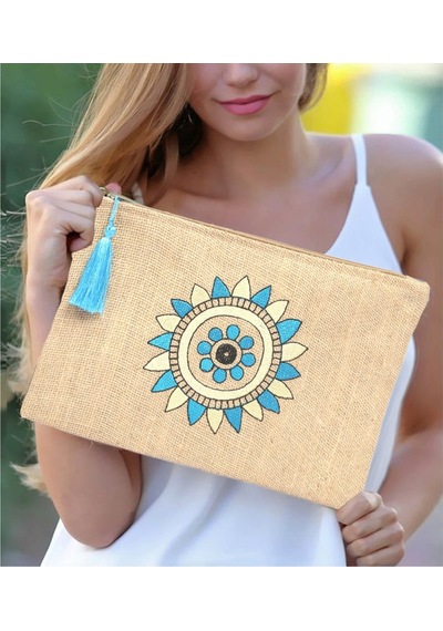 Ju Yaratıcı Tasarım Hasır Kadın Portföy & Clutch Çanta Mavi