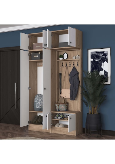Rani Ea145 Modern Portmanto Askılı Ayakkabılık Vestiyer Sepet Ceviz - Beyaz Beyaz - Sepet Ceviz Rani Ea145 Modern Portmanto Askılı Ayakkabılık Vestiyer Sepet Ceviz - Beyaz Beyaz - Sepet Ceviz