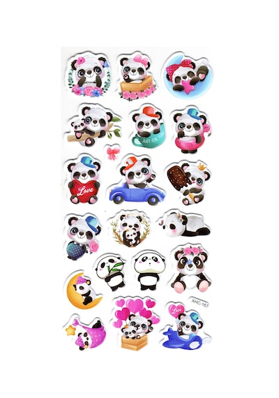 Sticker Kabartmalı Stiker Çıkartma Etiket Xhc163 -18x9 Cm- Sevimli Panda Çok Renkli