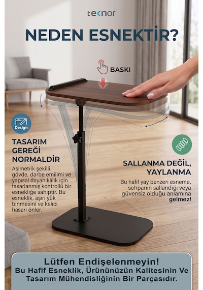 Teknor Ayarlanabilir Laptop Sehpası Mdf Tablalı Ayaklı Portatif Sehpa 30x40 Ebat Ceviz