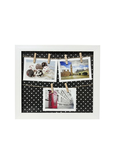 Kişiye Özel 3 Fotoğraflı Ahşap İpli Mandallı Çerçeve - Puantiyeli Dekoratif Anı Panosu 27x32cm