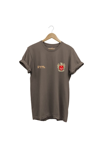 Türk Bozkurt Baskılı Bozkurt Sembolü Türkiye Ve Türk Bayrağı Kurt Regular Fit %100 Pamuk T-shirt Kahverengi