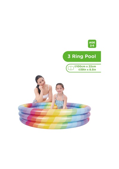 Marevia 3 Halka Rengerak Çocuk Havuzu 100x22cm-51456vpab Gökkuşağı
