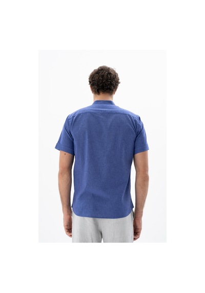 AR-MA Arma Erkek Kısa Kollu Regular Fit Keten Gömlek Y25485116601 Mavi